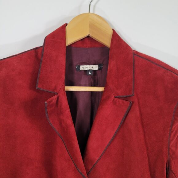 Vintage ROZAE NICHOLS Red Suede Jacket Size L Designer 3 Buttons Genuine Leather - Picture 5 of 10
